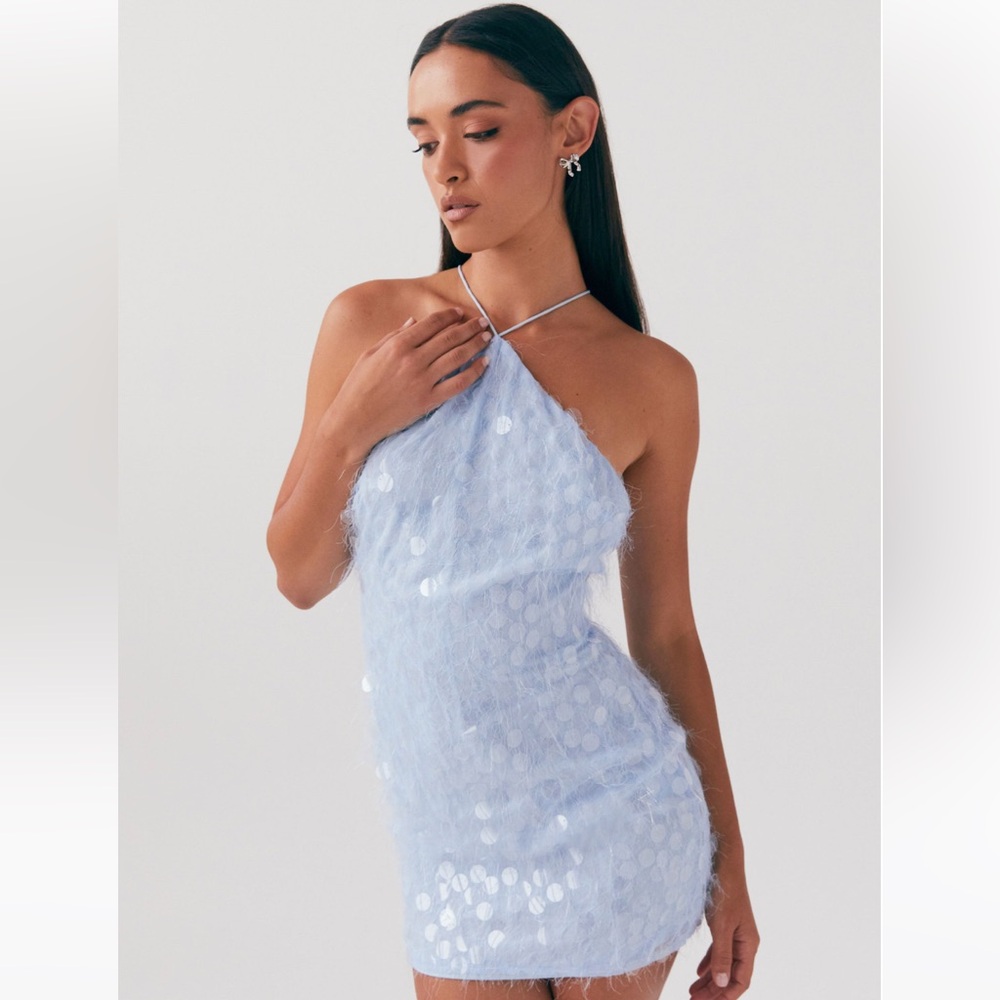 Peppermayo Exclusive - Glitz And Glamour Halterneck Mini Dress - Lavender Mist